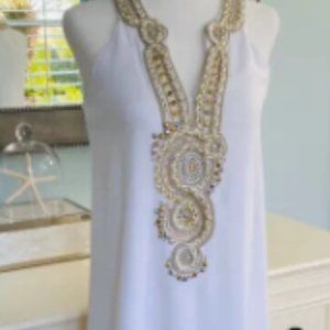 Lilly Pulitzer White Dress with Gold Embellishments